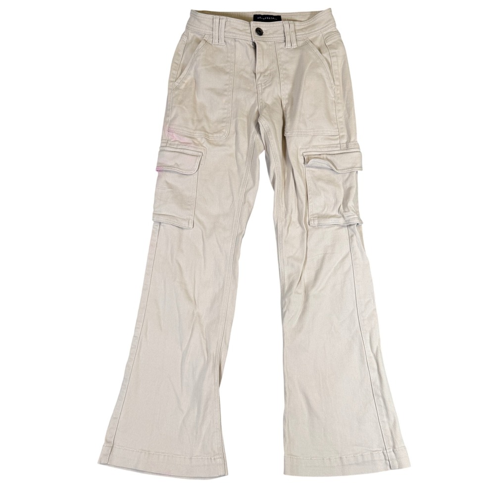 Aeropostale Tan Khaki Cargo Flare Pants Womens 00 Short High Rise Utility